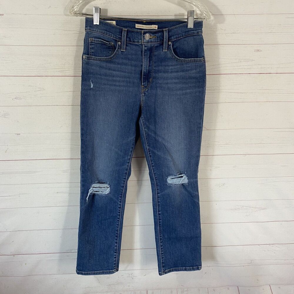 Levi's Premium Womens 724 High Rise Straight Cropped Jeans Sz 28 Blue Stretch